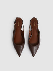 Women Leather Slingback Ballerina Pumps in Chocolate
