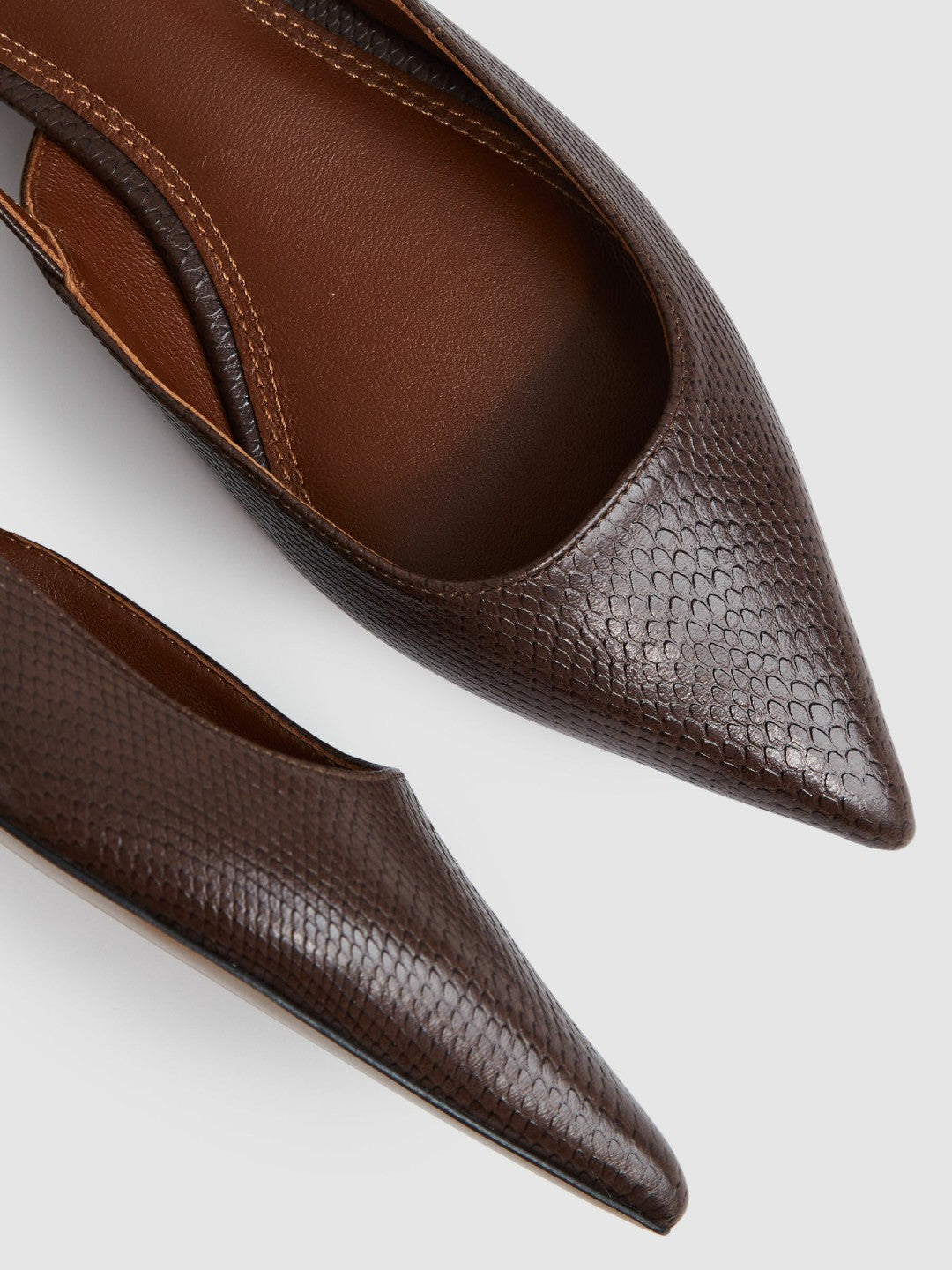 Women Leather Slingback Ballerina Pumps in Chocolate