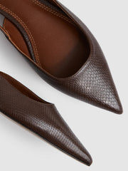 Women Leather Slingback Ballerina Pumps in Chocolate