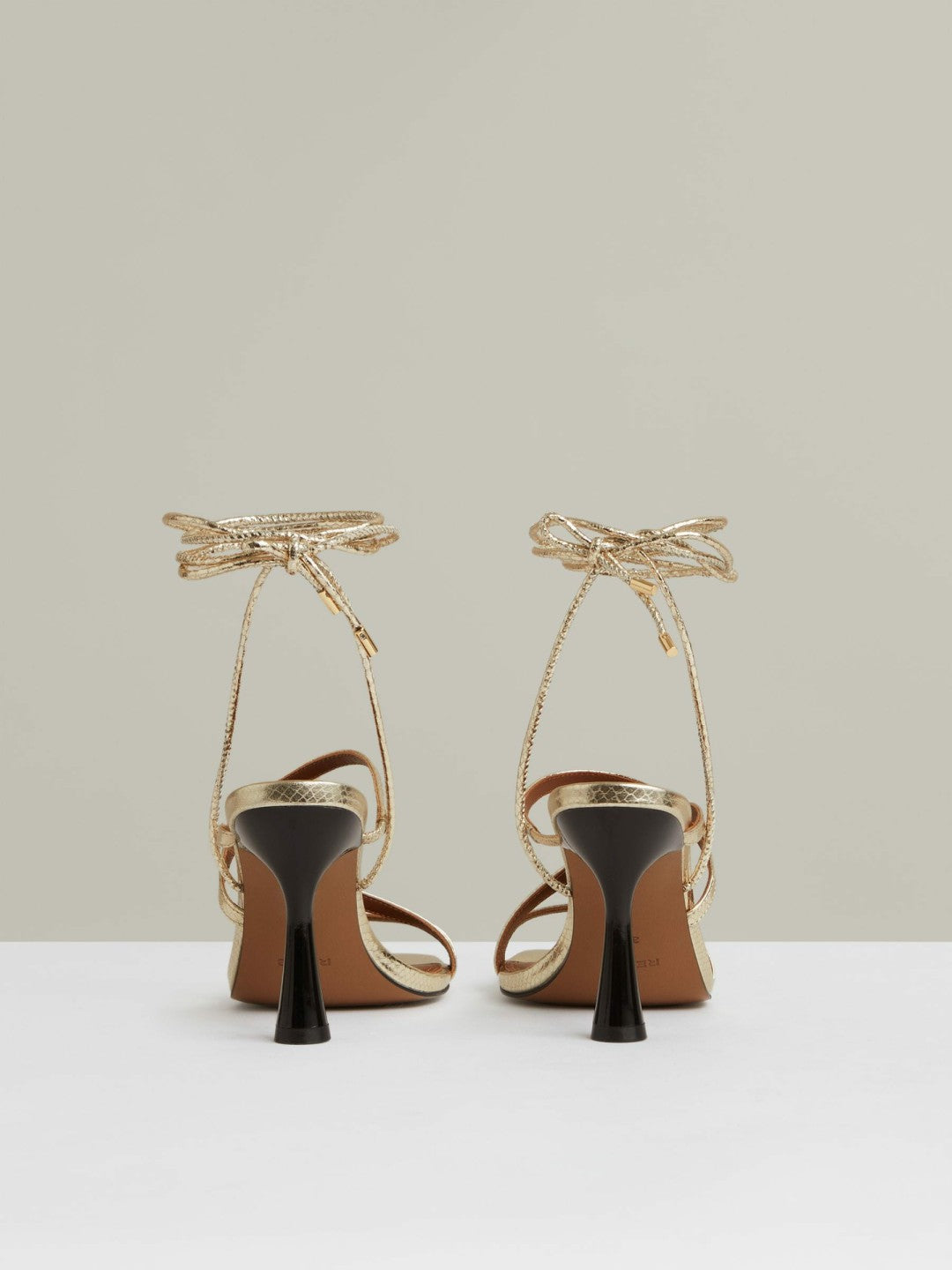 Women Leather Metallic Strappy Heeled Sandals in Gold