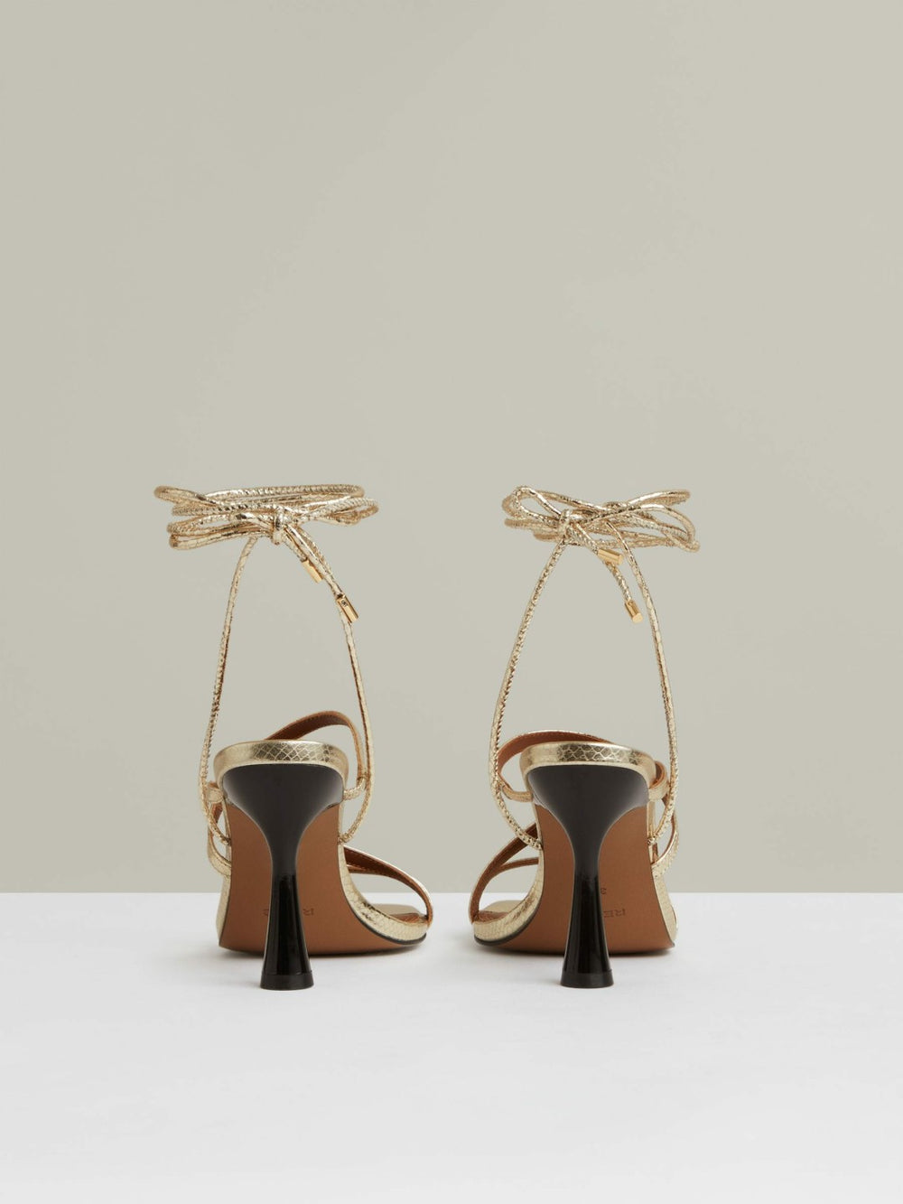 Women Leather Metallic Strappy Heeled Sandals in Gold