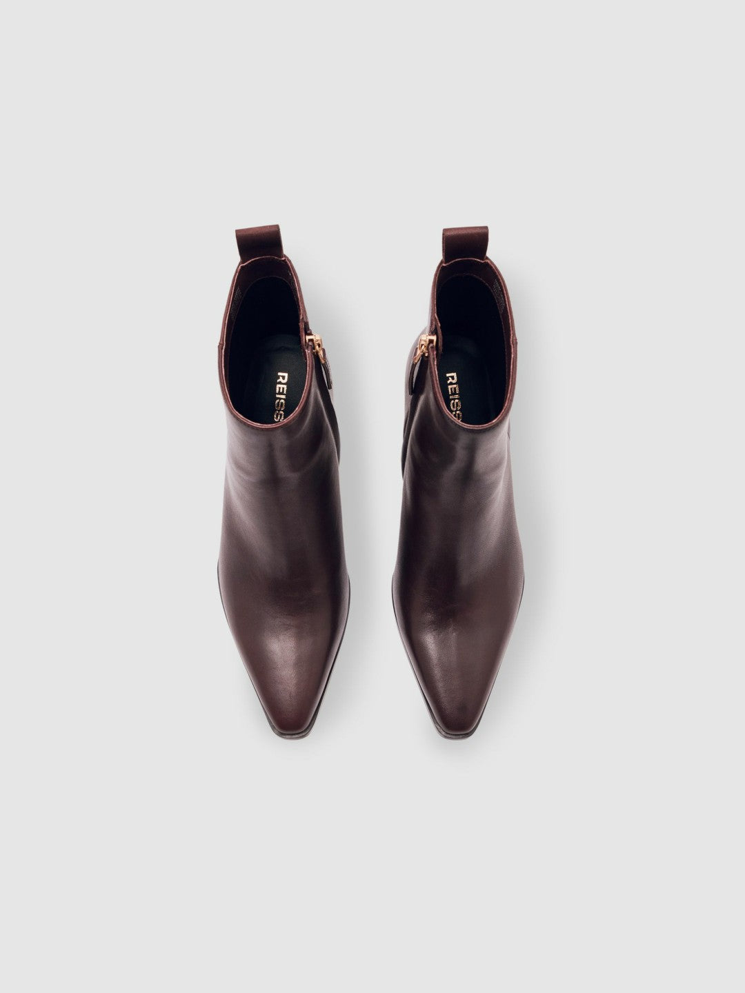 Women Leather Blocked Heel Ankle Boots in Oxblood
