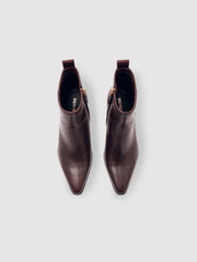Women Leather Blocked Heel Ankle Boots in Oxblood