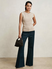 Women Wool-Blend Necklace-Trim Knitted Vest in Neutral