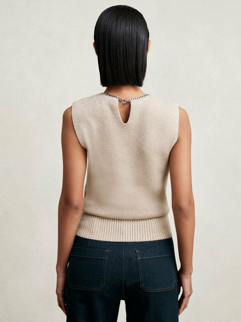 Women Wool-Blend Necklace-Trim Knitted Vest in Neutral