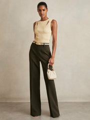 Women Cut-Out Rib-Knit Vest in Cream