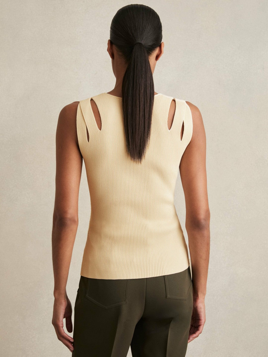Women Cut-Out Rib-Knit Vest in Cream