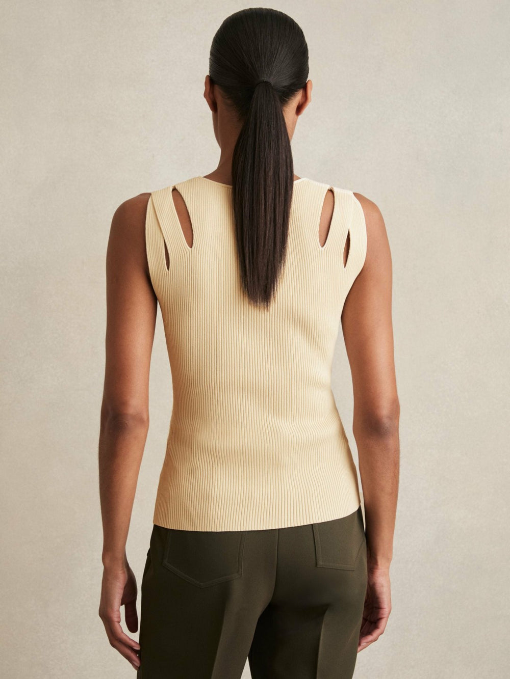 Women Cut-Out Rib-Knit Vest in Cream