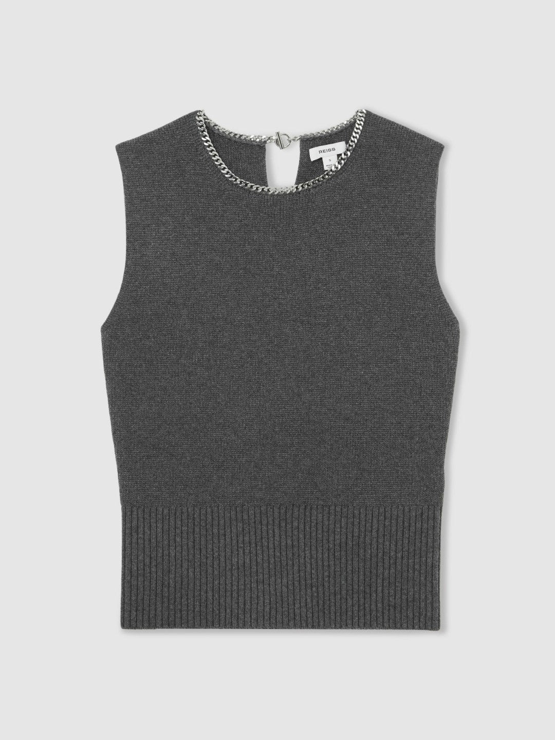 Women Wool-Blend Necklace-Trim Knitted Vest in Charcoal Grey