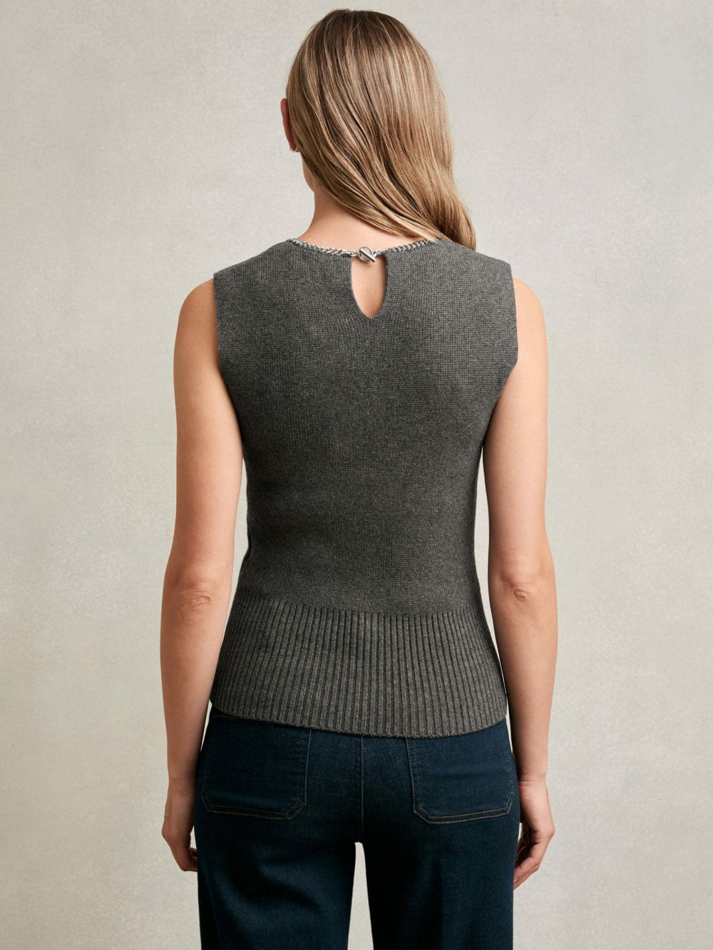 Women Wool-Blend Necklace-Trim Knitted Vest in Charcoal Grey