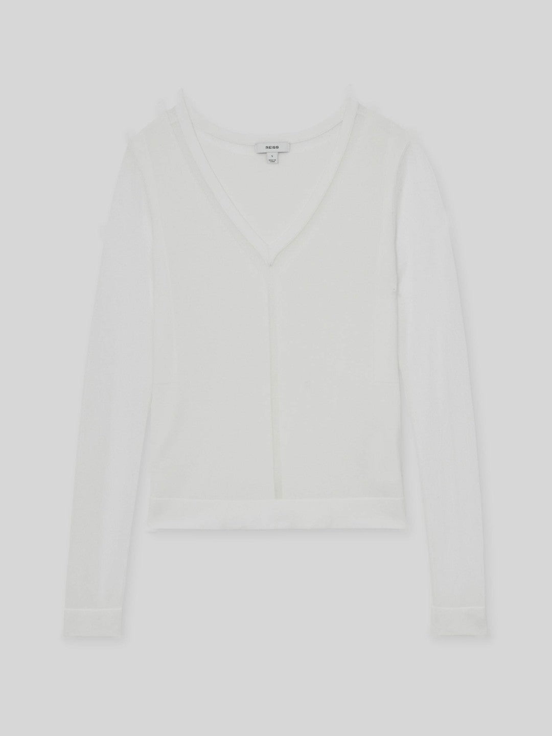 Women Sheer-Detail V-Neck Top in White