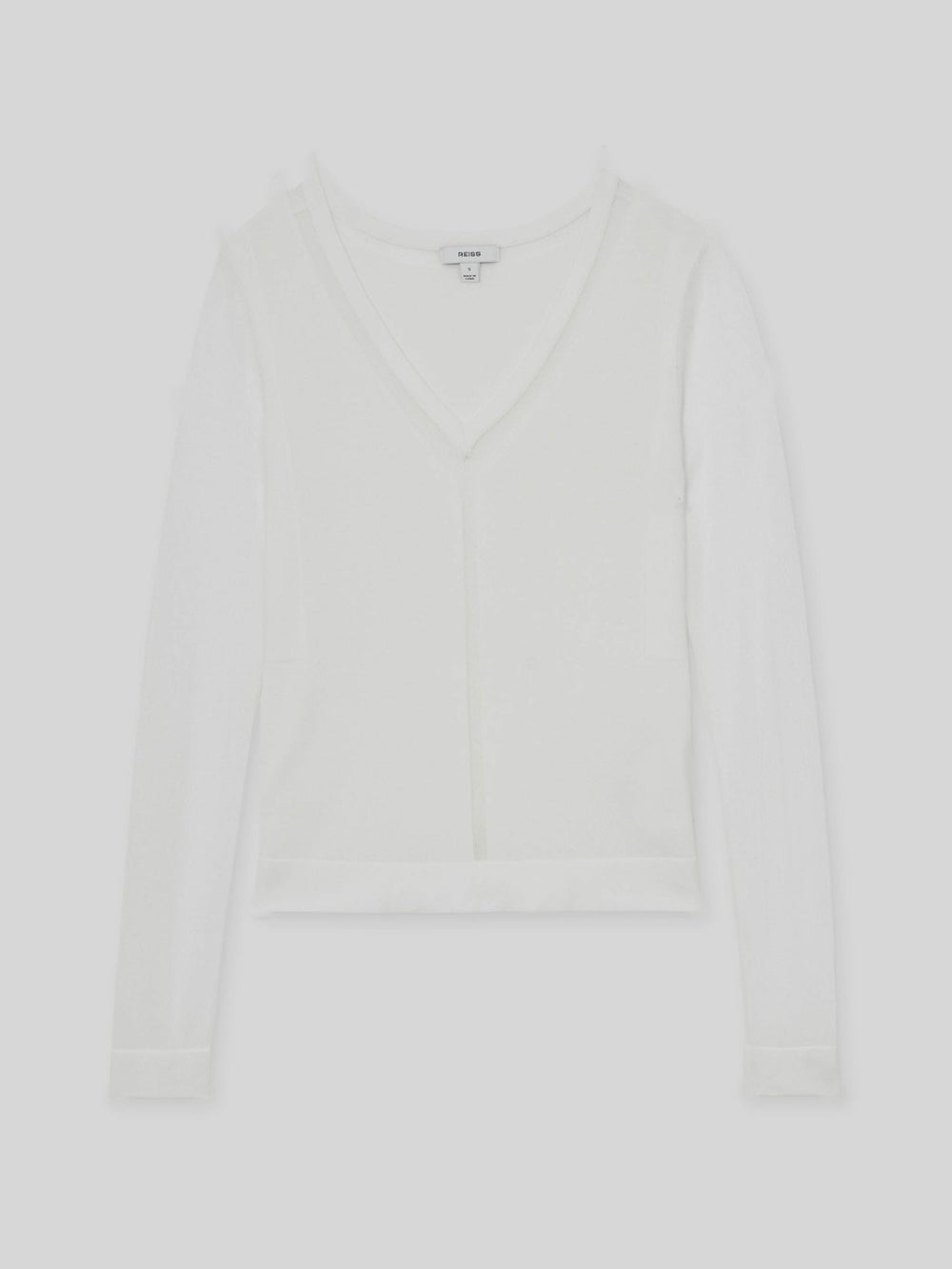 Women Sheer-Detail V-Neck Top in White