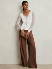 Women Sheer-Detail V-Neck Top in White