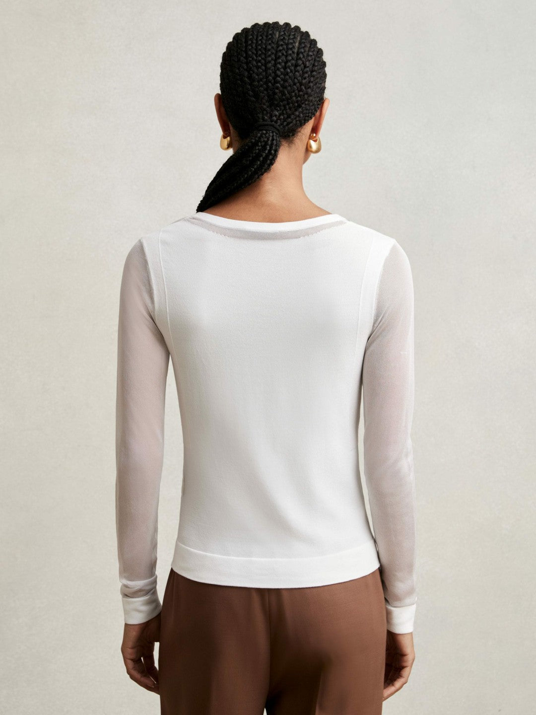 Women Sheer-Detail V-Neck Top in White