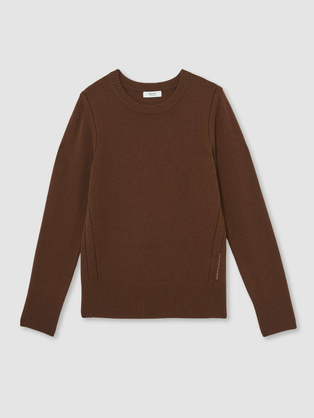 Women Wool-Blend Open-Stitch Jumper with Cashmere in Toffee Brown