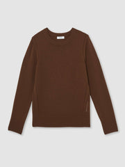 Women Wool-Blend Open-Stitch Jumper with Cashmere in Toffee Brown