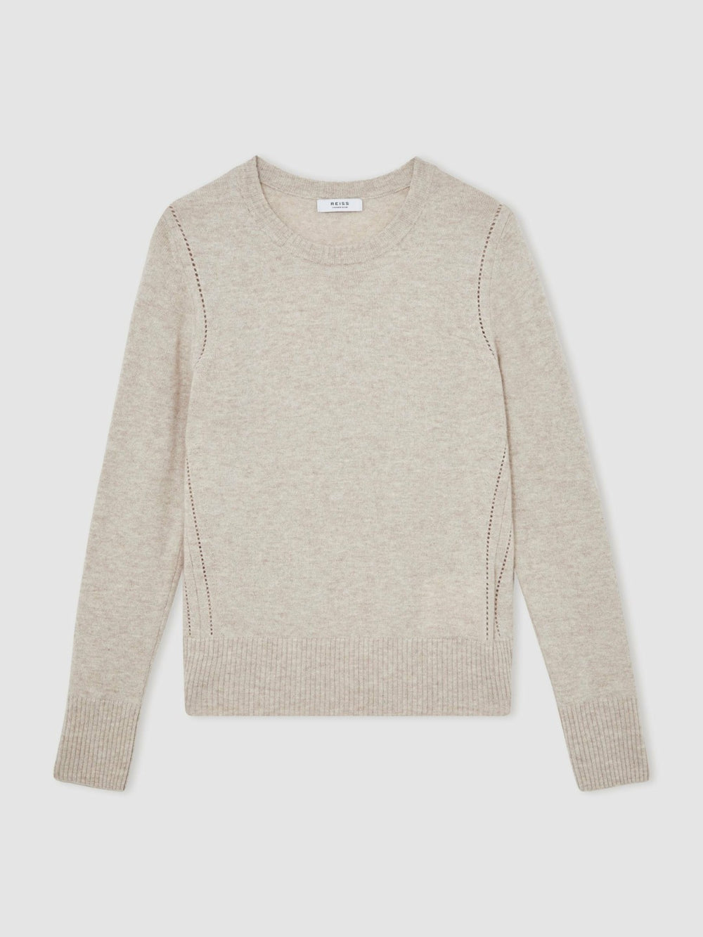 Women Wool-Blend Open-Stitch Jumper with Cashmere in Oatmeal Neutral