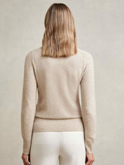 Women Wool-Blend Open-Stitch Jumper with Cashmere in Oatmeal Neutral