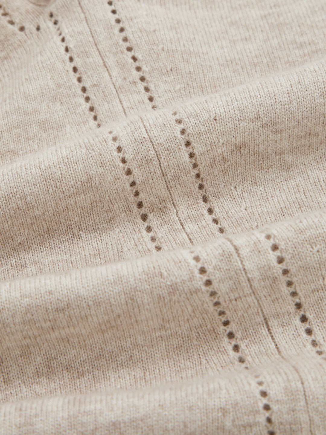 Women Wool-Blend Open-Stitch Jumper with Cashmere in Oatmeal Neutral