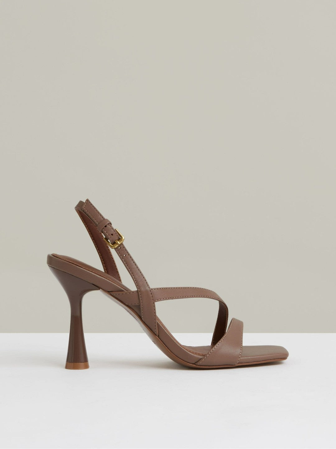 Women Leather Cross-Strap Heeled Sandals in Neutral