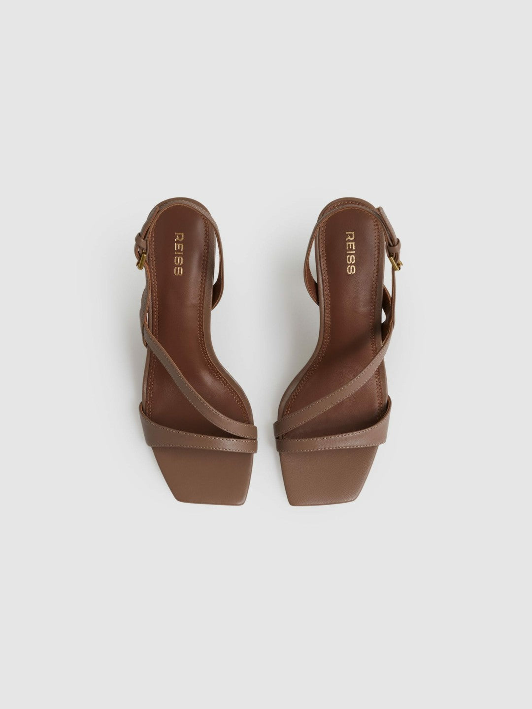 Women Leather Cross-Strap Heeled Sandals in Neutral