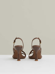 Women Leather Cross-Strap Heeled Sandals in Neutral