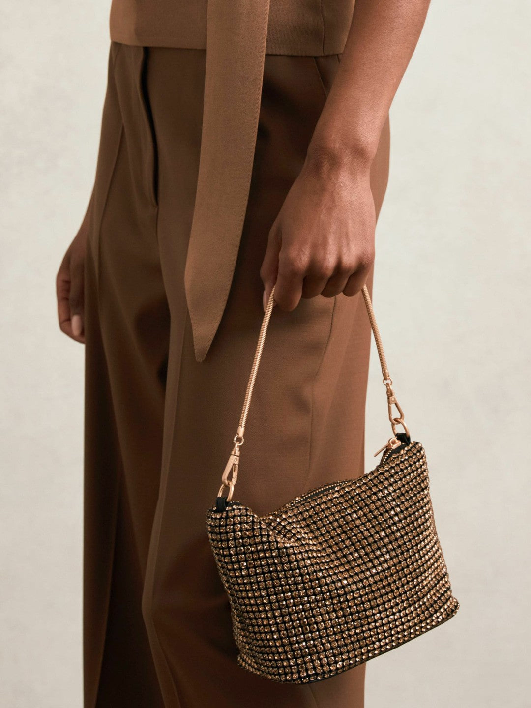Women Crystal Bracelet Pouch Bag in Gold