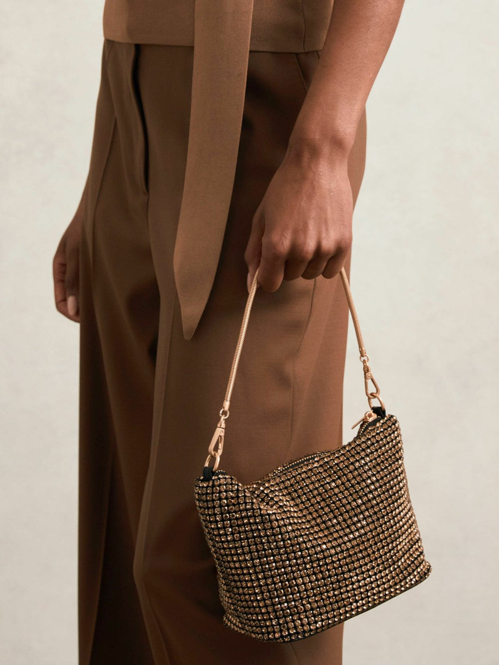 Women Crystal Bracelet Pouch Bag in Gold