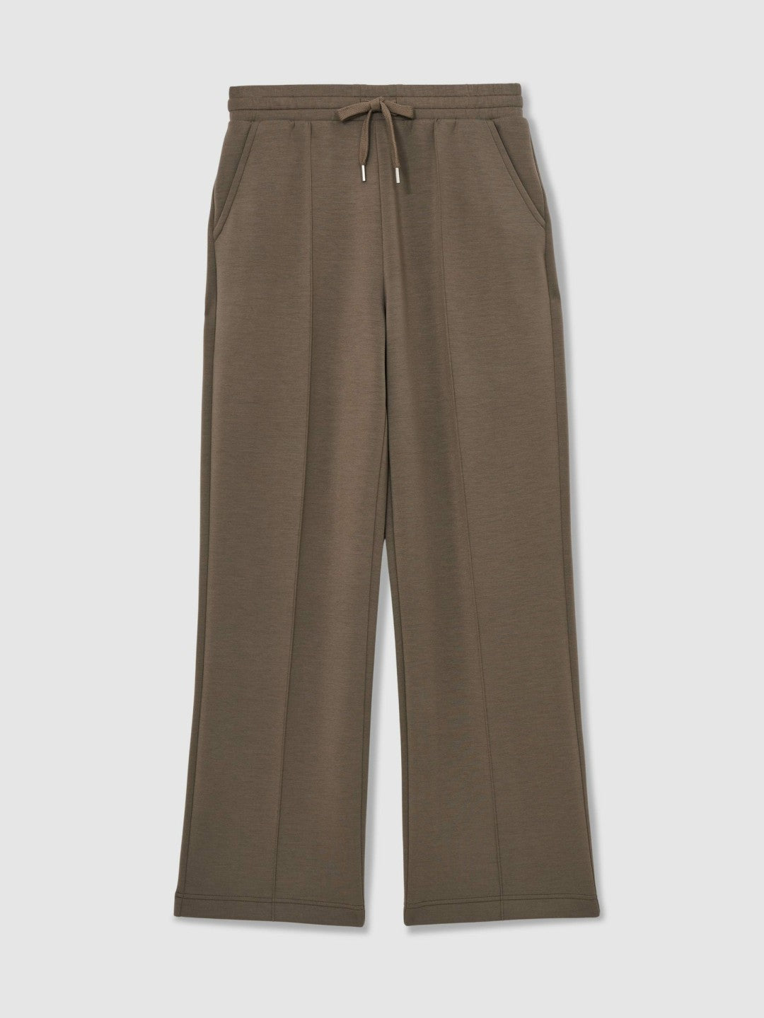 Women Petite Modal-Blend Interlock Wide-Leg Joggers in Khaki Green