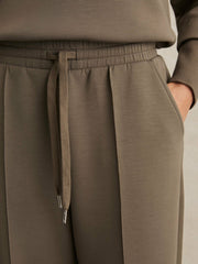 Women Petite Modal-Blend Interlock Wide-Leg Joggers in Khaki Green