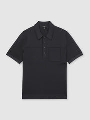 Men Press-Stud Seam-Detail Polo Shirt in Navy