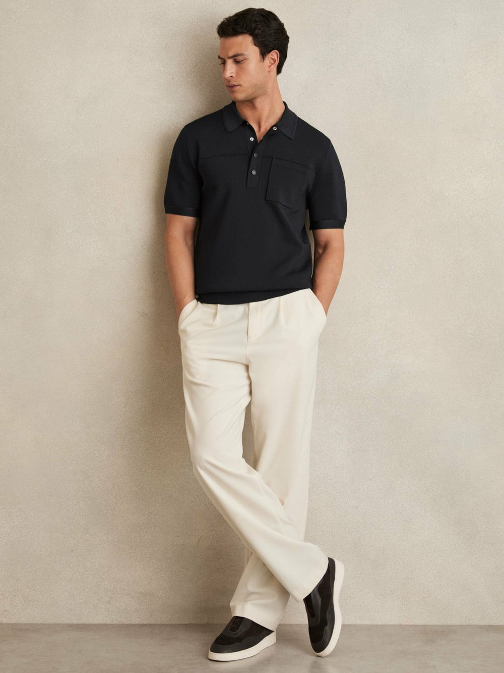 Men Press-Stud Seam-Detail Polo Shirt in Navy