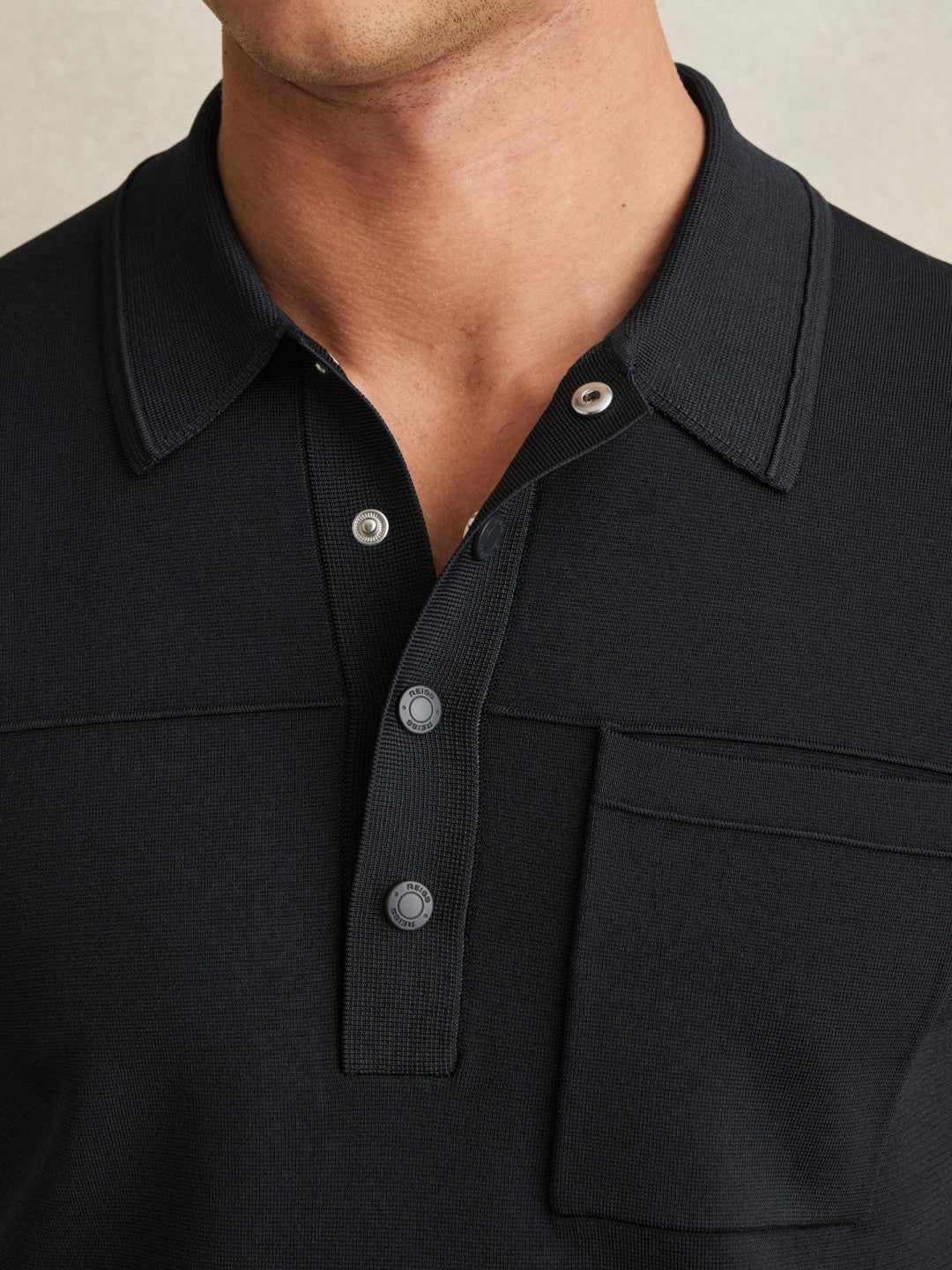 Men Press-Stud Seam-Detail Polo Shirt in Navy