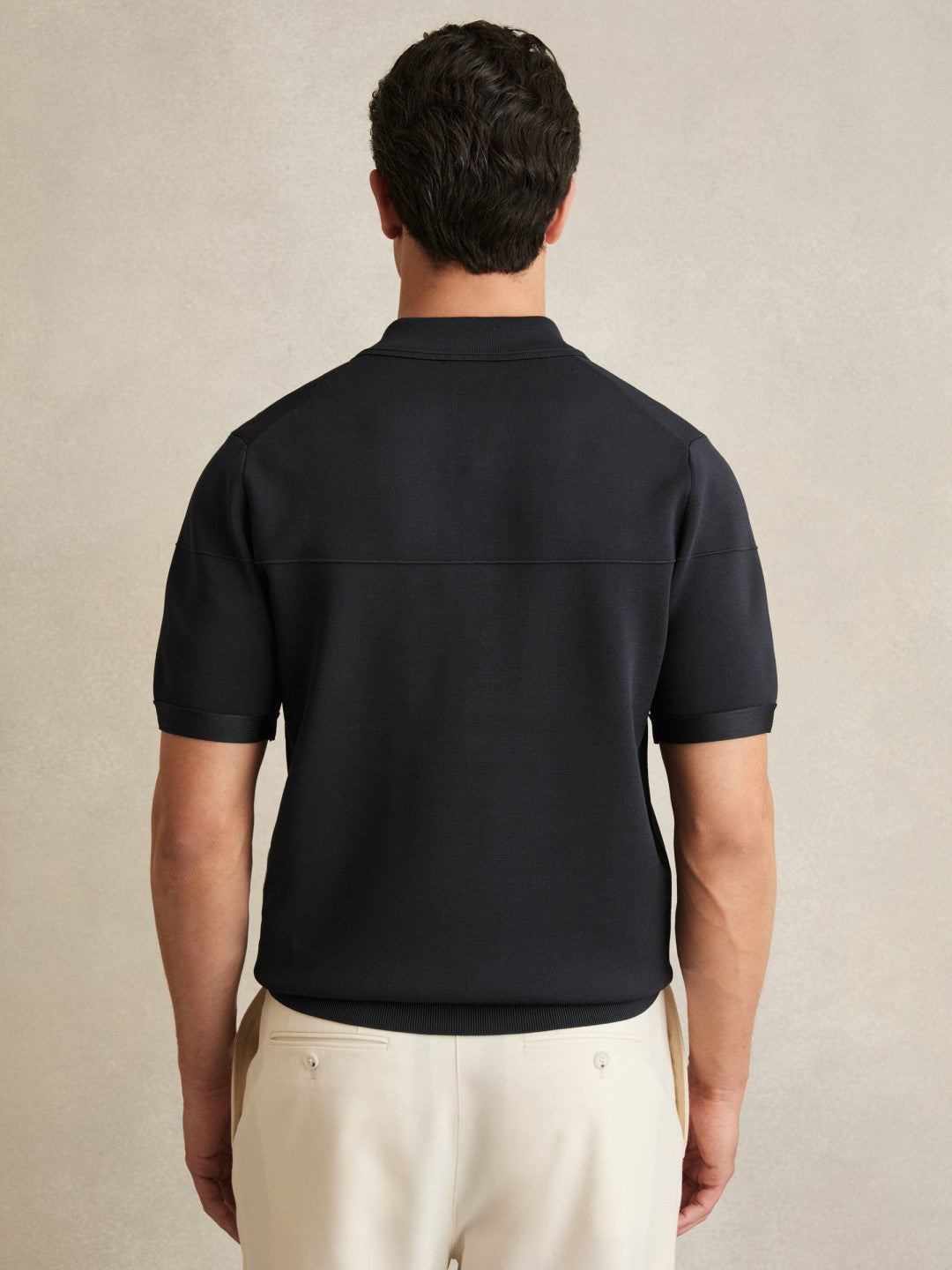 Men Press-Stud Seam-Detail Polo Shirt in Navy