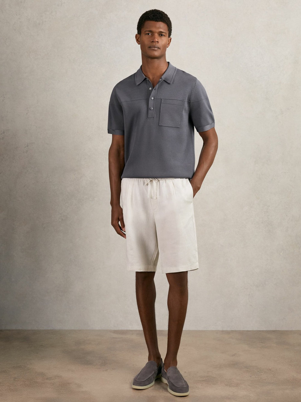 Men Press-Stud Seam-Detail Polo Shirt in Airforce Blue