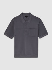 Men Press-Stud Seam-Detail Polo Shirt in Airforce Blue