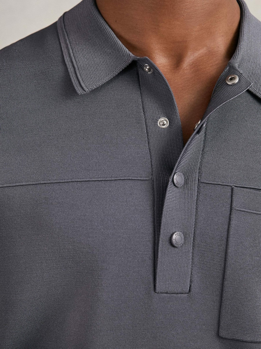 Men Press-Stud Seam-Detail Polo Shirt in Airforce Blue