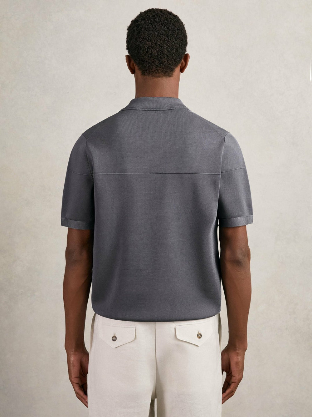 Men Press-Stud Seam-Detail Polo Shirt in Airforce Blue