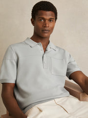 Men Press-Stud Seam-Detail Polo Shirt in Ice Grey