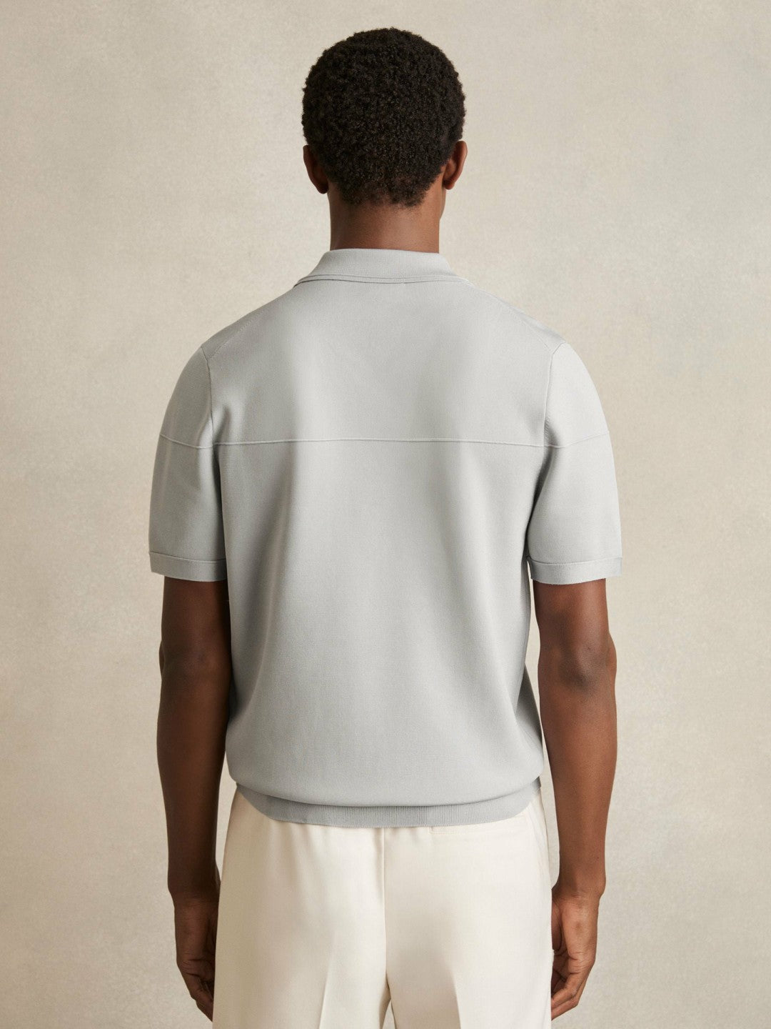 Men Press-Stud Seam-Detail Polo Shirt in Ice Grey
