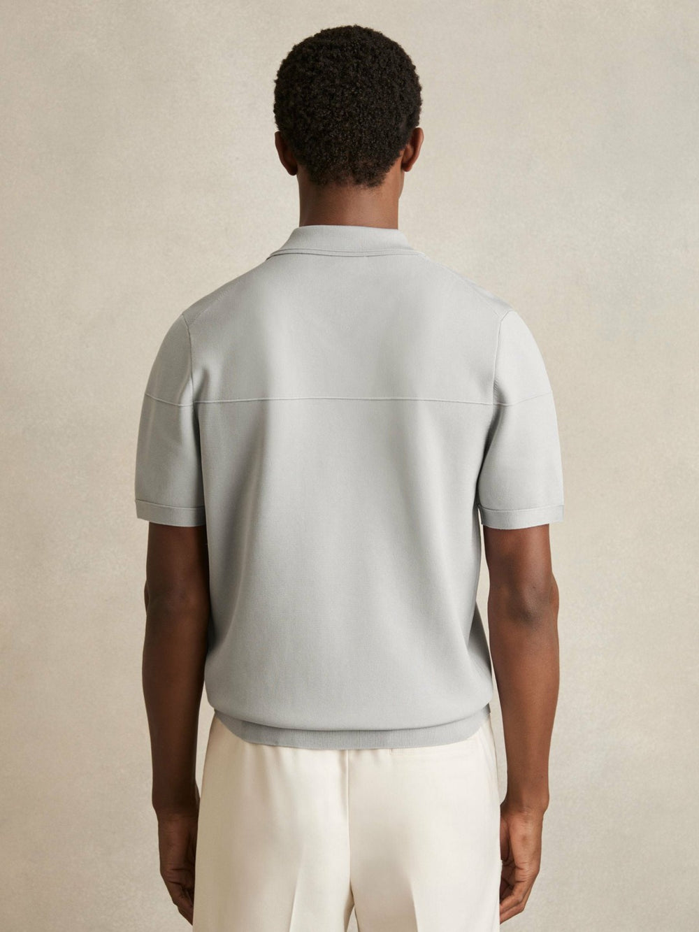 Men Press-Stud Seam-Detail Polo Shirt in Ice Grey