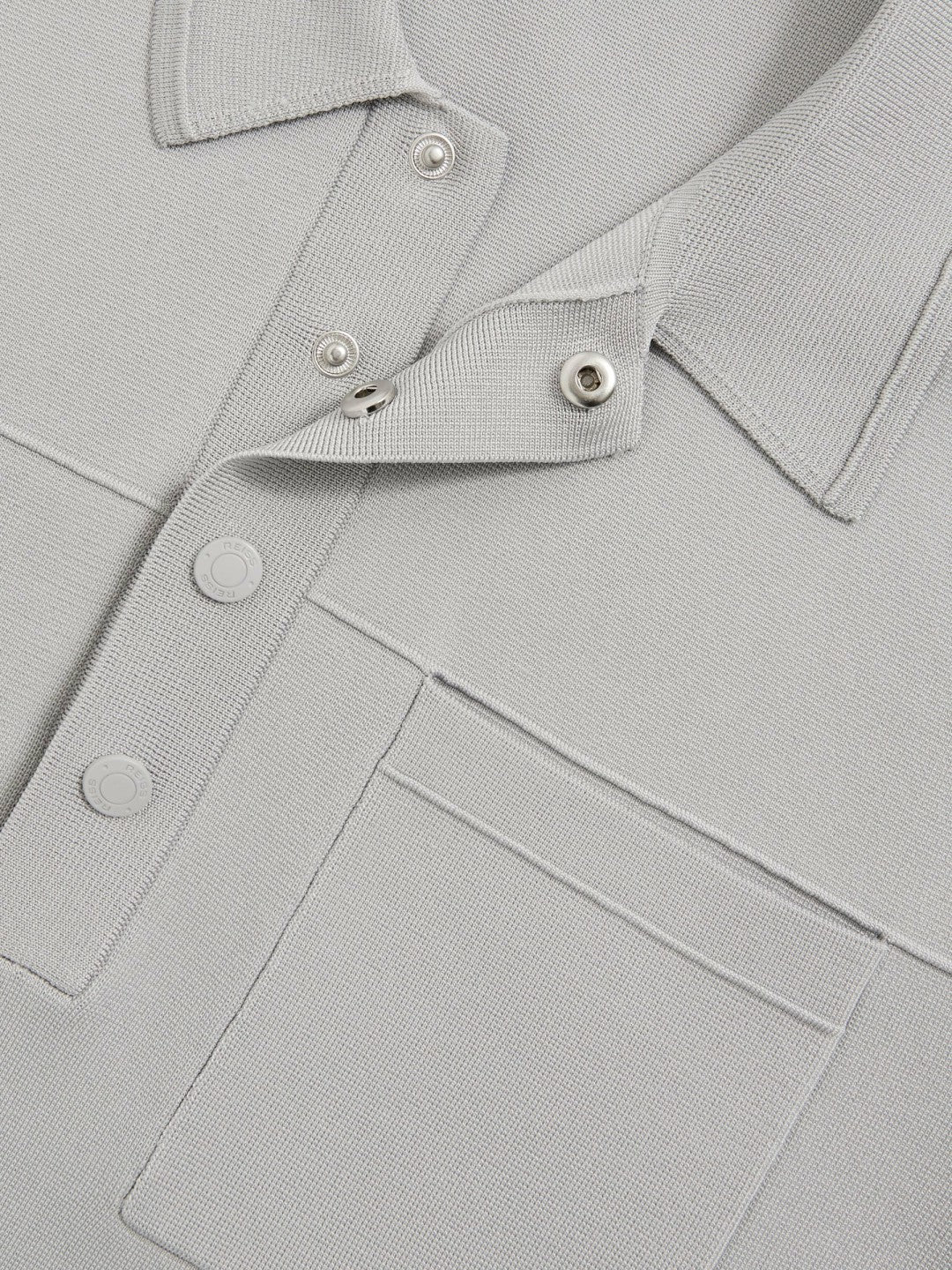 Men Press-Stud Seam-Detail Polo Shirt in Ice Grey