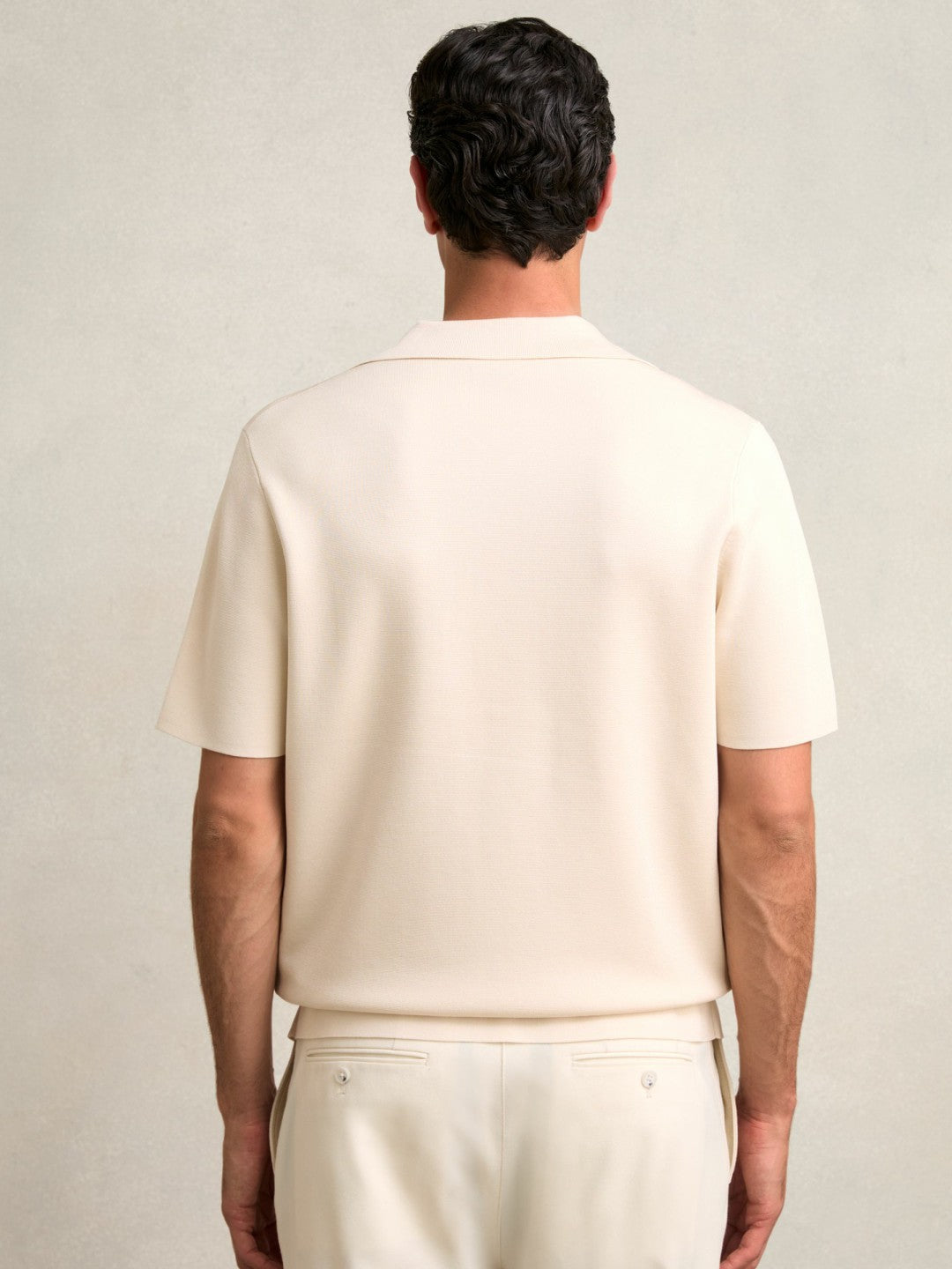 Men Colour-Block Cuban-Collar Knit Shirt in Taupe Brown/Light Stone