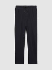 Men Slim Fit Jersey Drawstring Suit Trousers in Navy