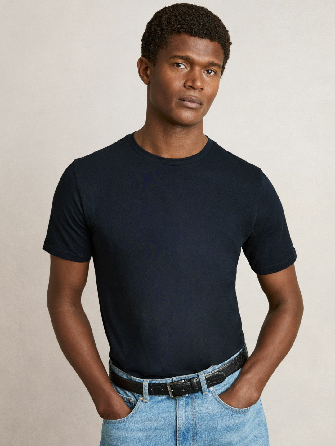 Men Cotton Crew-Neck T-shirts 3 Pack in White/Navy/Airforce Blue