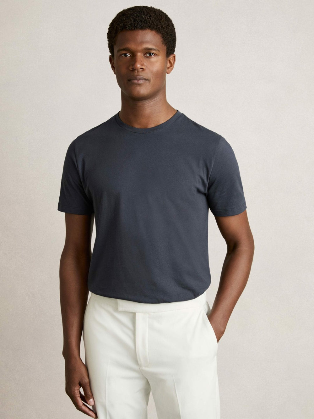 Men Cotton Crew-Neck T-shirts 3 Pack in White/Navy/Airforce Blue