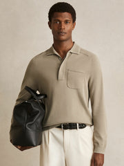 Men Cotton Concealed Placket Polo Shirt in Light Sage Green