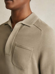 Men Cotton Concealed Placket Polo Shirt in Light Sage Green