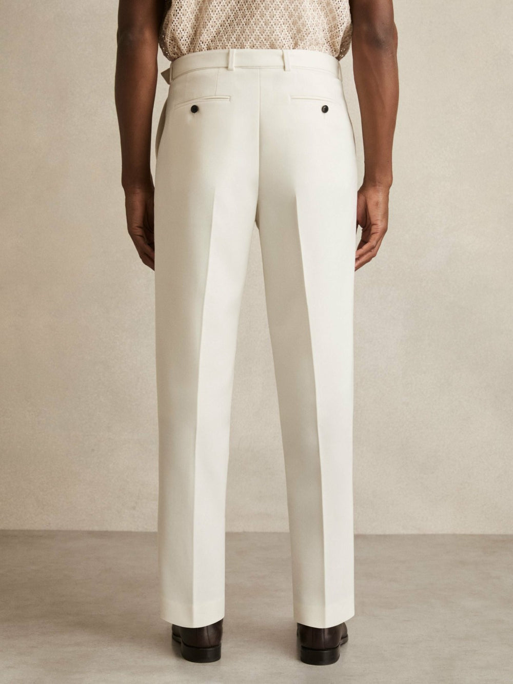 Men Wool-Blend Belted Pleated Trousers Regular-Fit in White