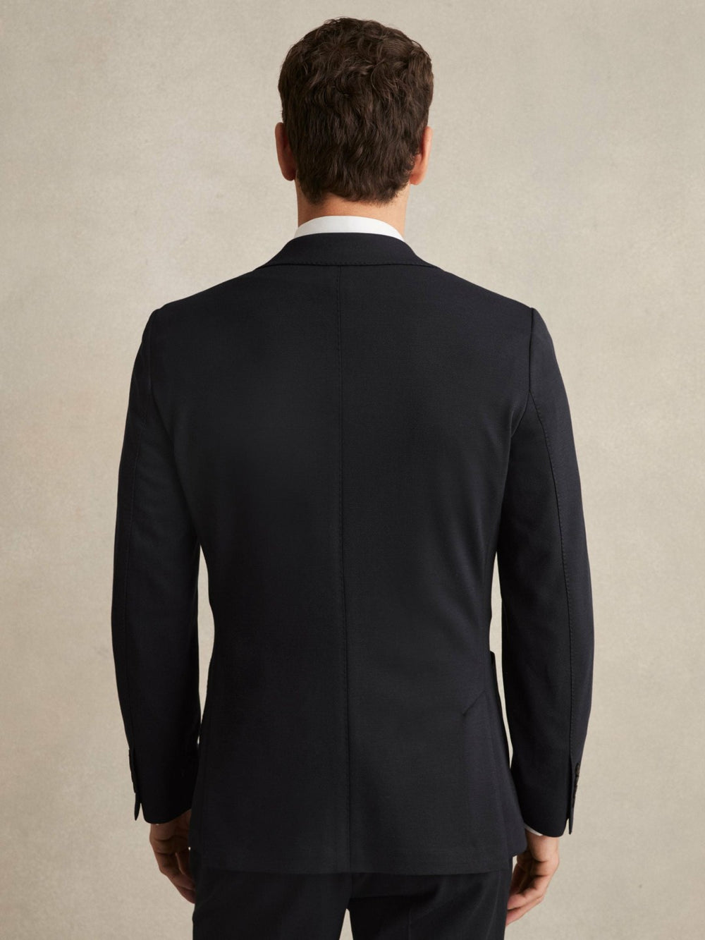 Men Slim-Fit Single-Breasted Jersey Suit Blazer in Navy